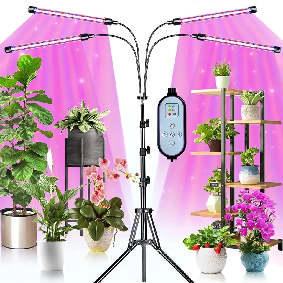 Pflanzenlampe LED, Pflanzenlicht mit Stände, 40W Pflanzenleuchte, Grow Lamp Tripod einstellbar, 4 Heads 120 LEDs Wachsen licht, Vollspektrum Wachstumslampe für Zimmerpflanzen mit Zeitschaltuhr