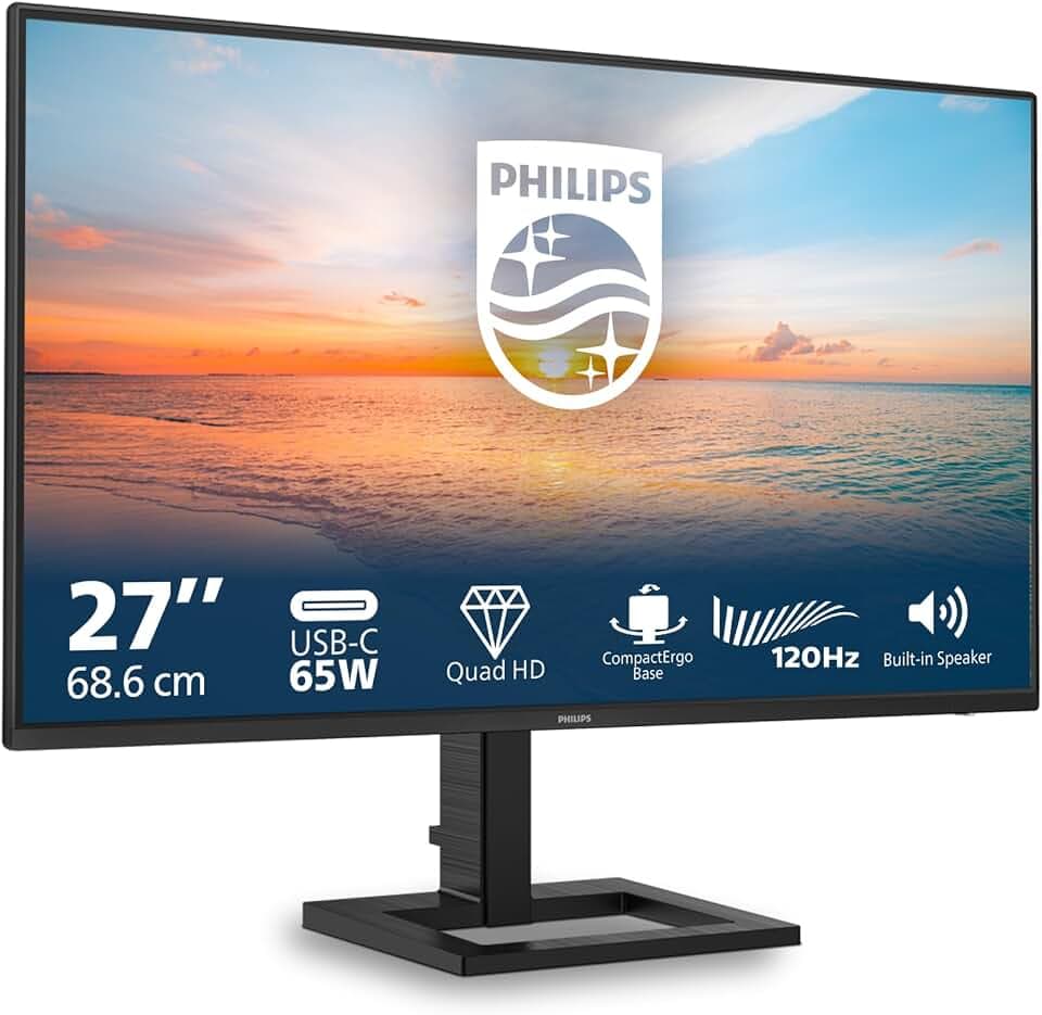 PHILIPS 27E1N1600AE - 27 Zoll QHD Monitor, Lautsprecher, höhenverstellbar (2560x1440, 100Hz, HDMI 1.4, USB-C (65W PD), USB Hub) schwarz