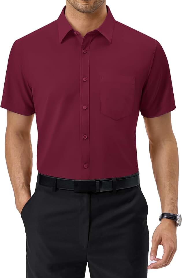 Alimens & Gentle Mens Dress Shirt Short Sleeve Pocket Button Down Shirt