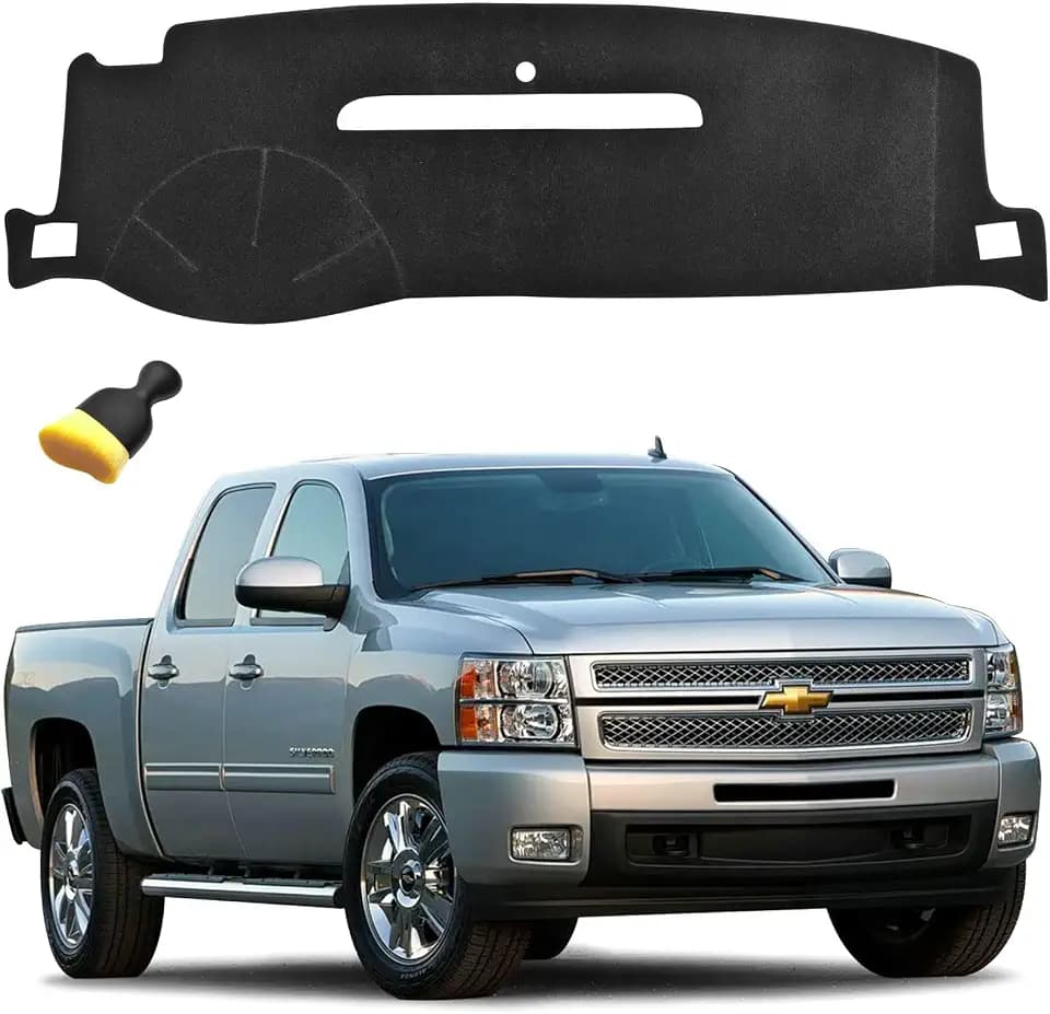 GZSH Dash Cover Mat fit for Chevy Silverado 1500/2500/3500 LTZ 2007-2013, GMC Sierra SLT/Denali 2007-2013, Chevrolet Tahoe/Suburban/Avalanche & GMC Yukon/Yukon XL 2007-2014 with Dust Brush