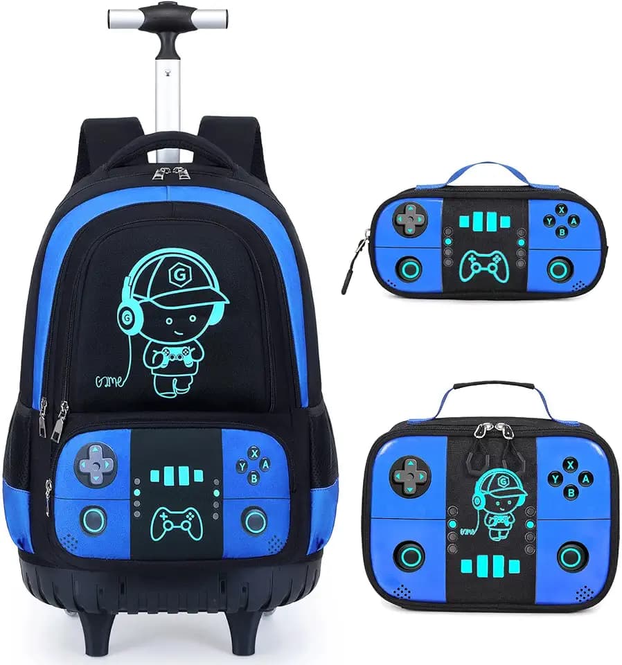 Bevalsa Rolling Backpack for Boys,Cool Gamer Boys Backpack with Wheels