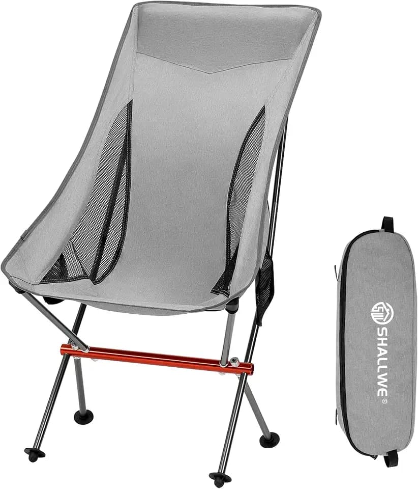SHALLWE Camping Chairs, All Aluminum Frame Portable Folding Camp Chair for Adults, Heavy Duty High Back Collapsible with Built-in Pillow, Side Pocket, Carry Bag for Backpacking, Hiking, Beach