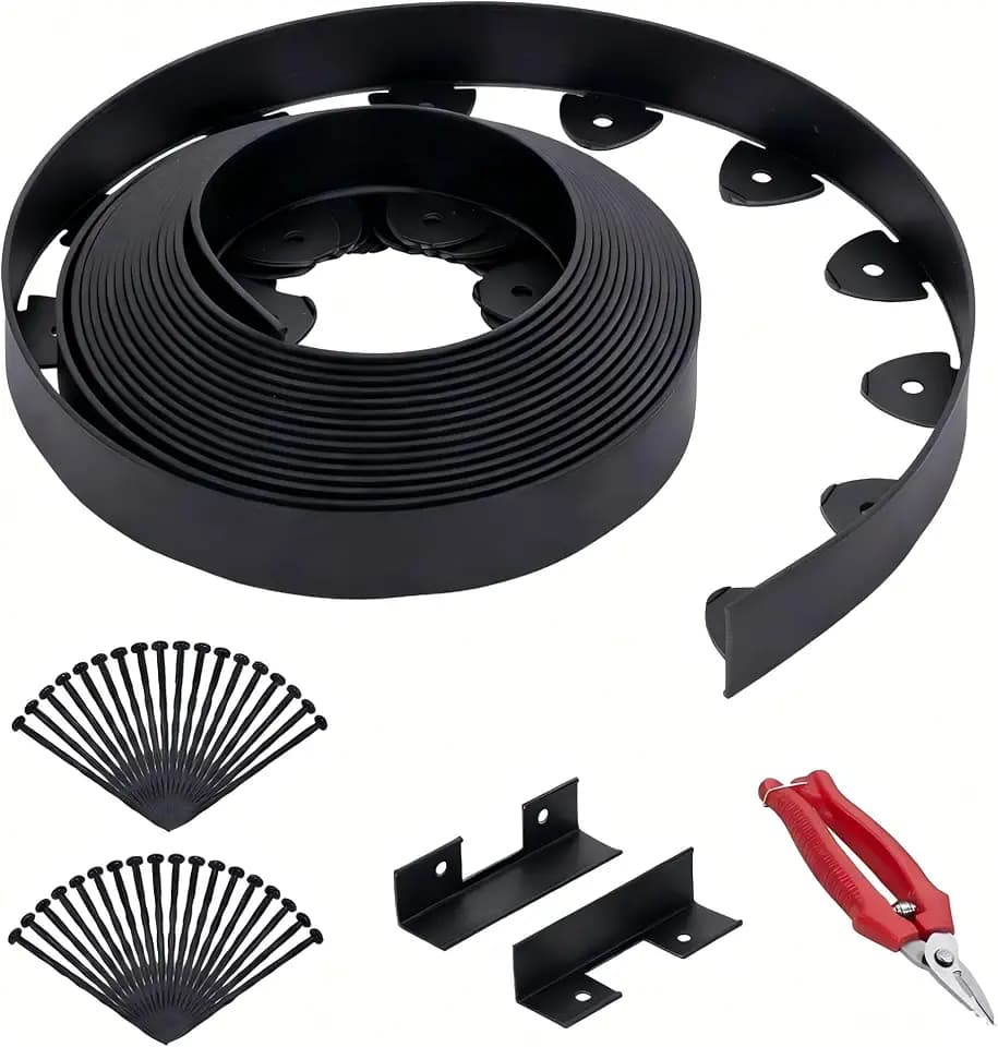 Landscape Edging, 40' 2" Tall Garden Edging with Scissors, Lawn Edging with 36 Garden Spikes and 2 Connectors, Heavy Duty PP&PE Material Edging for Landscaping, Garden, Lawn, Black