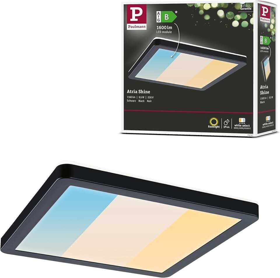 Paulmann 71267 LED Panel Atria Shine IP44 eckig 190x190mm 8W 1160lm 3000-6500K Schwarz