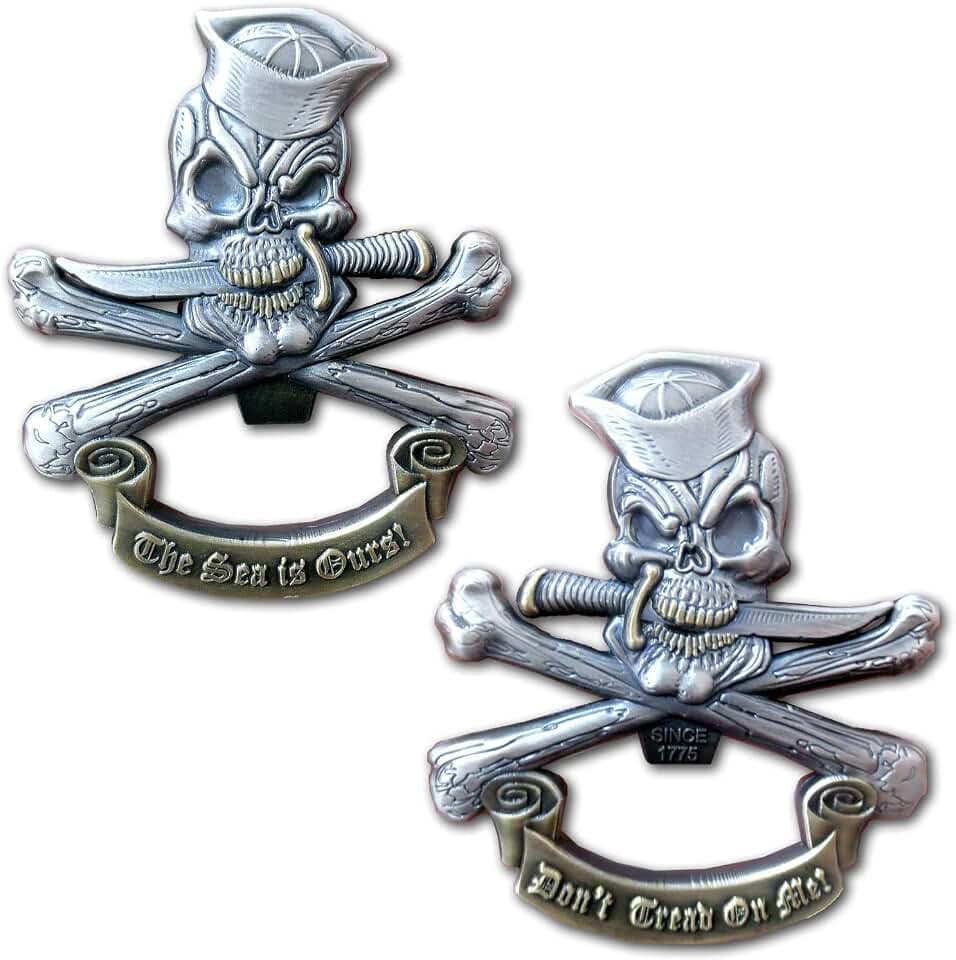 US Navy Jolly Roger Skull Collectible Challenge Coin Bottle Opener
