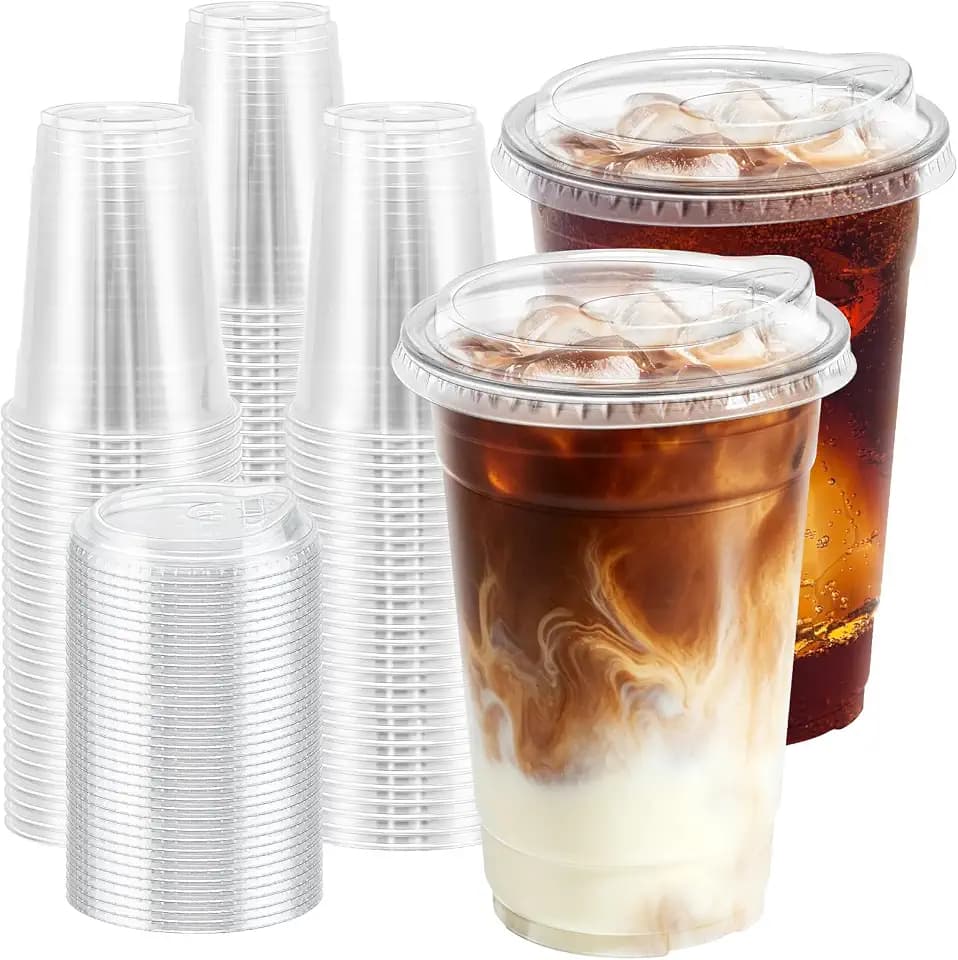 Clawsoff 20 oz 100 Pack Plastic Cups with Lids Disposable Iced Coffee Cups
