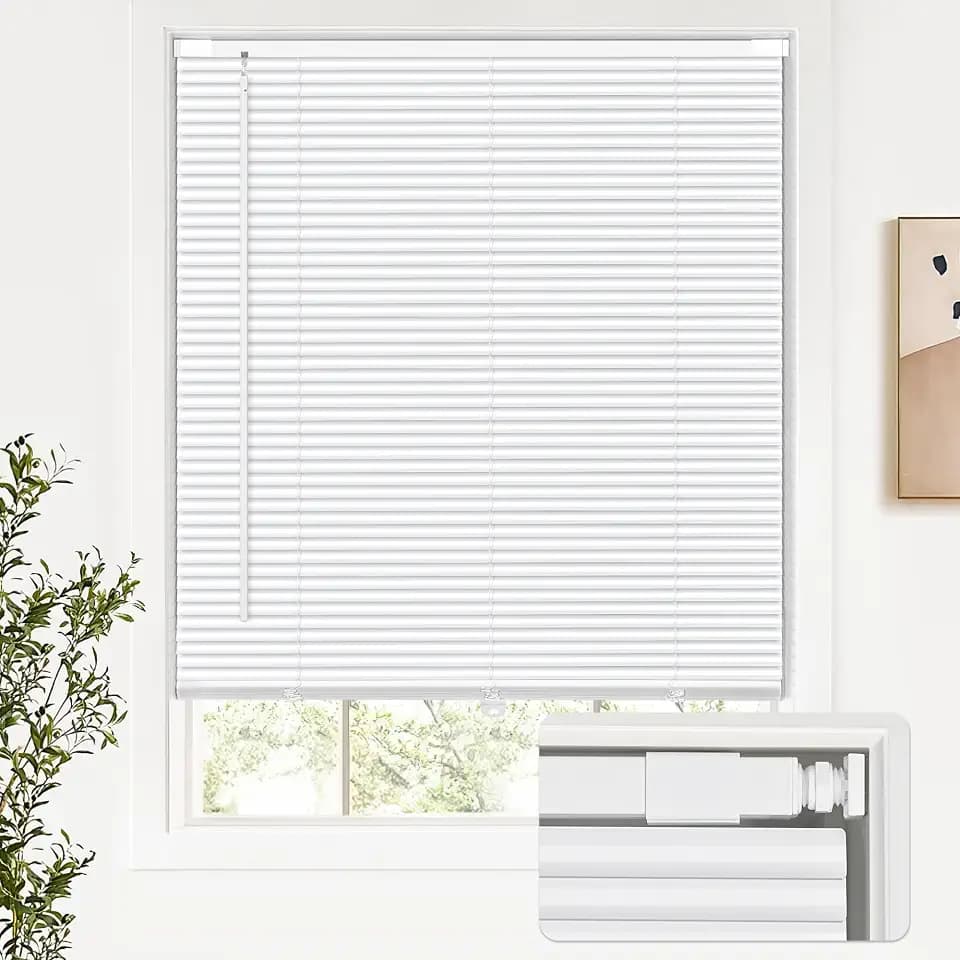 LazBlinds No Drill Cordless Mini Blinds, White 25"x48"