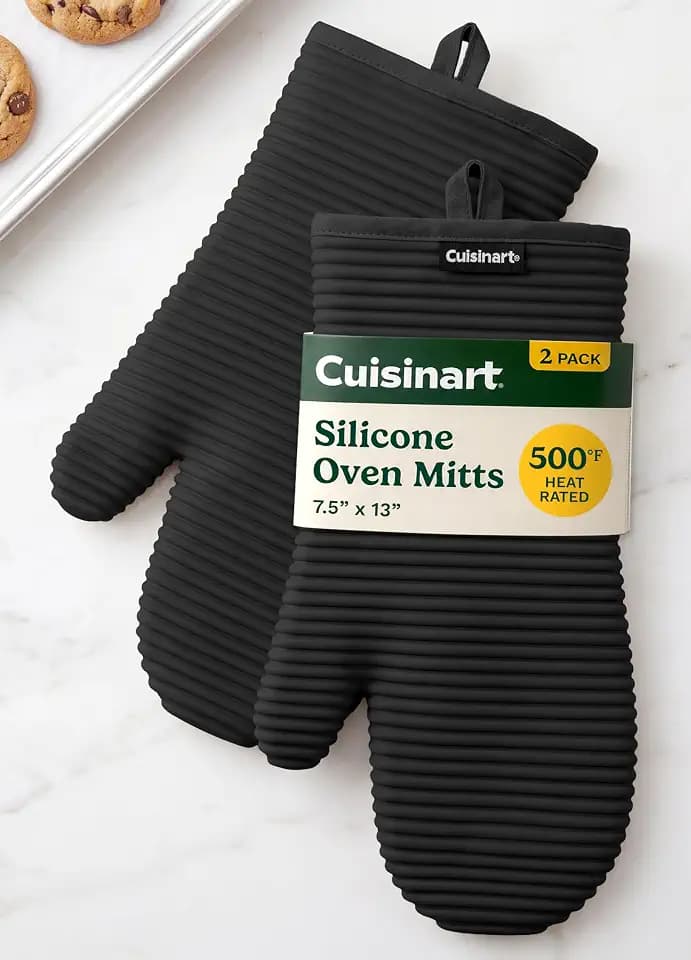 Cuisinart Silicone Oven Mitts, 2-Pack 7.5"x13", Heat Resistant 500F