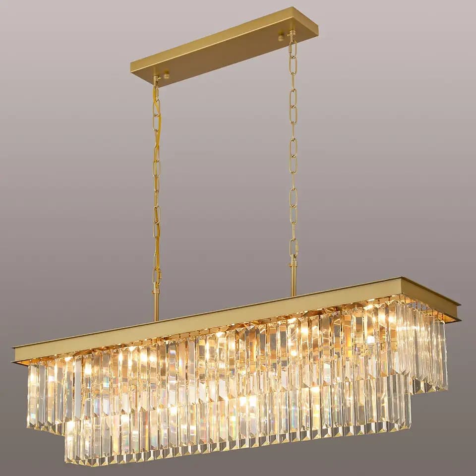 Weesalife Gold Crystal Chandeliers for Dining Room，15-Lights L40 Inch