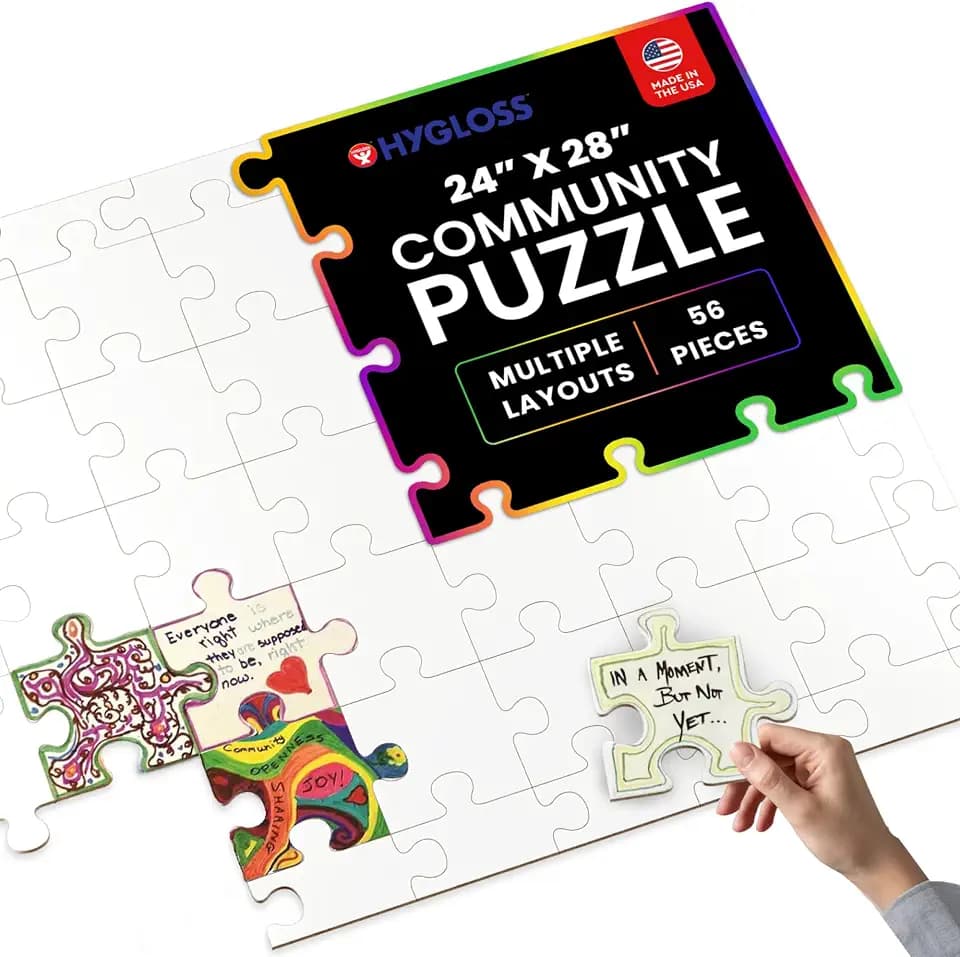 Hygloss Community Puzzle – 56 Piece Large Blank Puzzle Pieces to Write and Draw On – 4" x 4" Pieces, Multiple Layouts – Toddler Arts & Crafts, Kids & Adults Group Activity Ideas