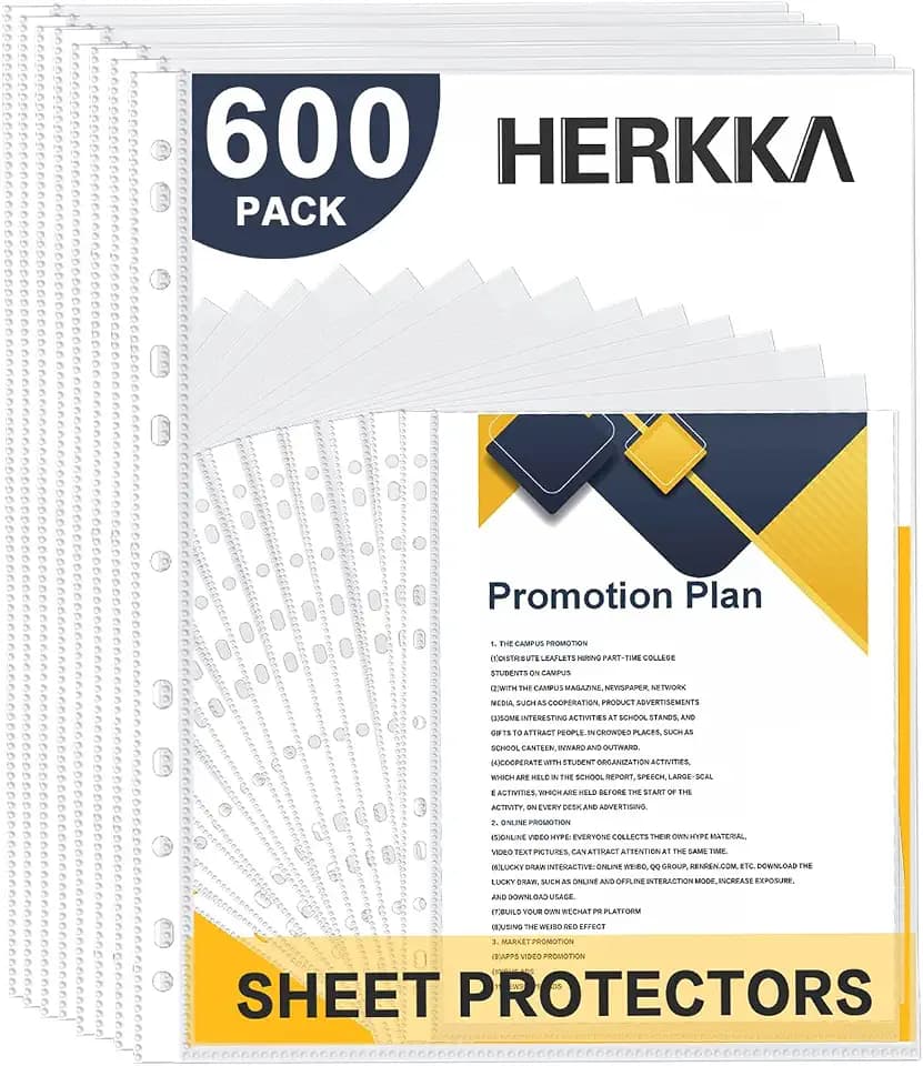 Herkka Klarsicht-Kunststoff-Seitenschutz, verstärkt, 11 Löcher, passend für 3-Ringbinder, passend für Standard-Papier mit 8,5 x 11, 25 x 11,25 cm, von oben geladen, säurefrei, 600 Stück