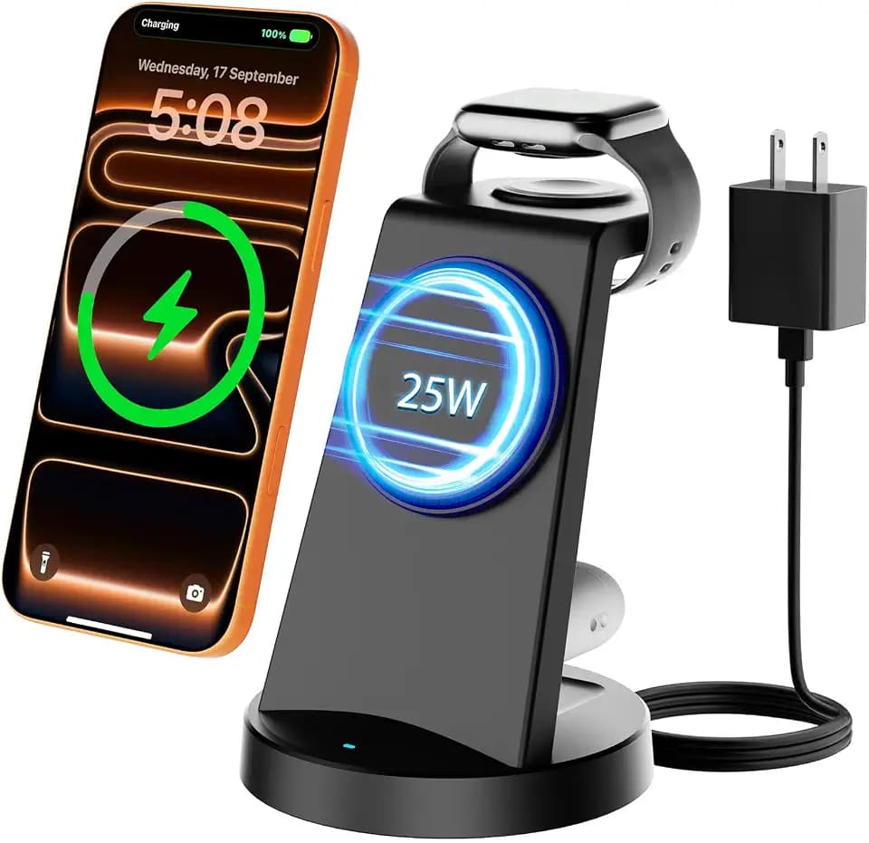 25W MagSafe Charging Station, 3-in-1 Magnetic Wireless Charger for Apple