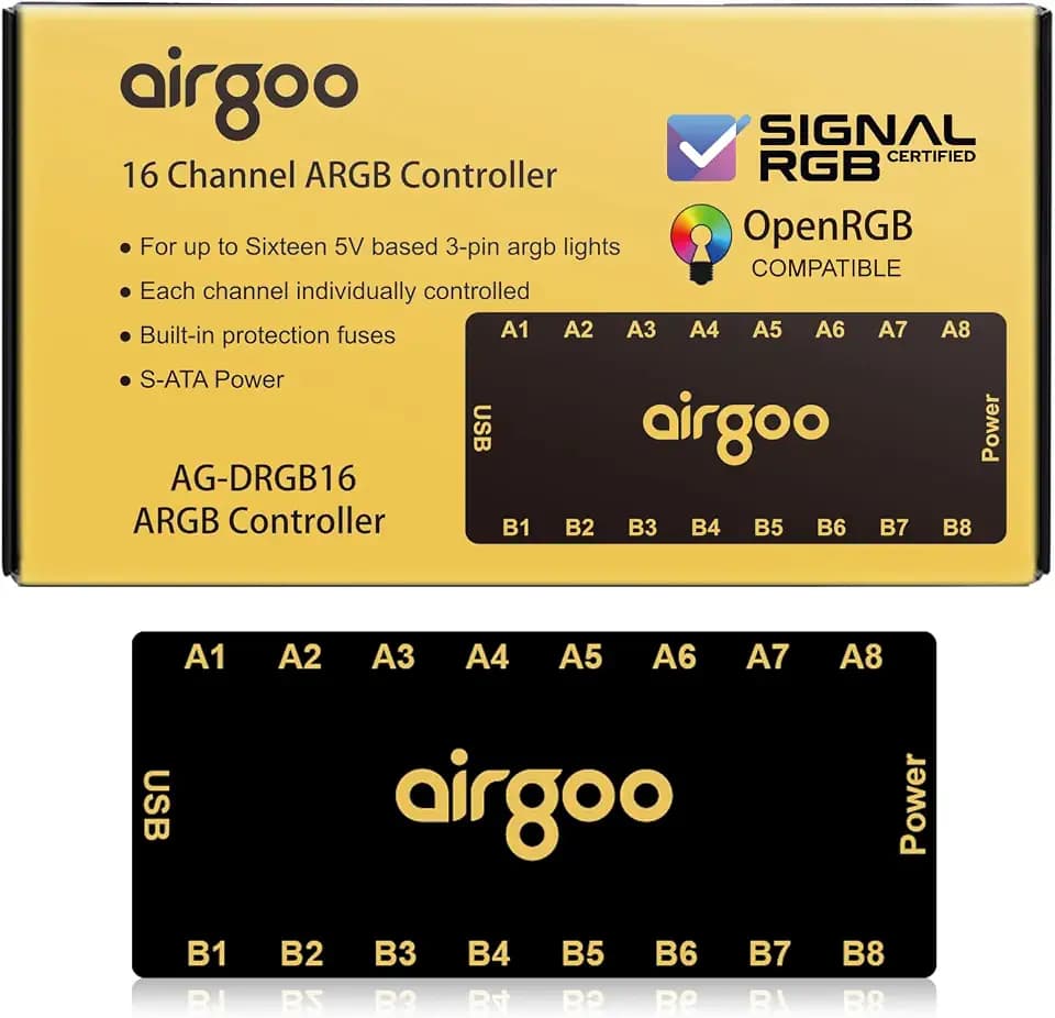 Airgoo 16-Port Magnetic-Mount USB ARGB Controller Support SignalRGB OpenRGB