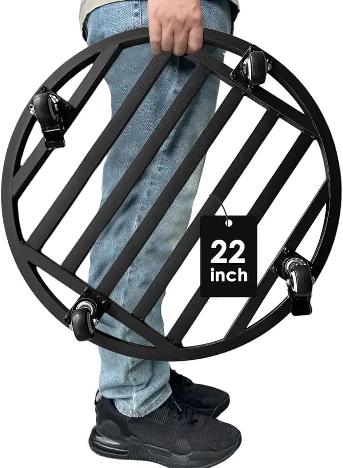 22" Metal Plant Caddy with Wheels Heavy Duty,Round Large Plant Stand Indoor Outdoor Use,Rolling Plant Dolly with Industrial Casters,Rust-Proof Black Plant Tray for Large Planters Pots,1-Pack