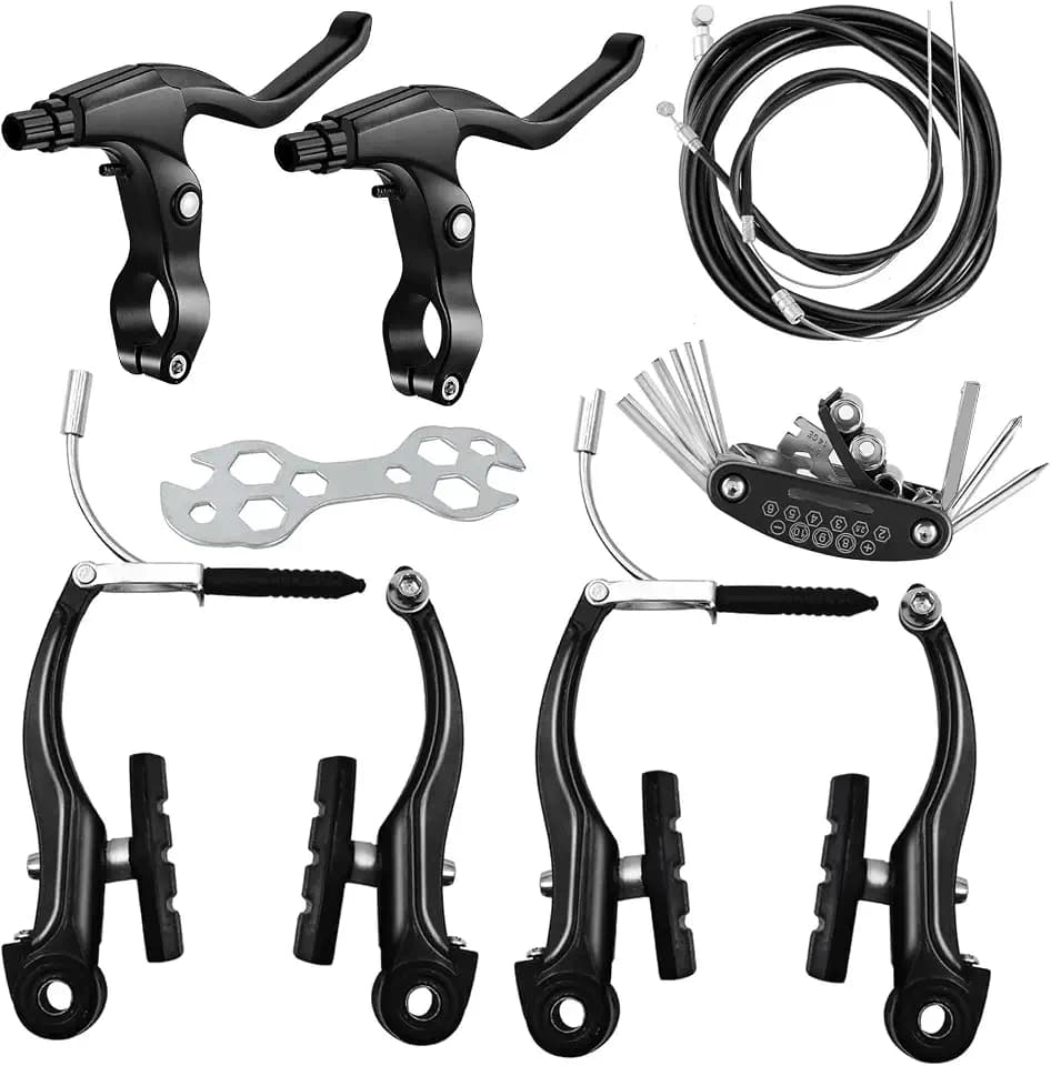 Bike Brakes Set, V-Type Bicycle Brakes, Universal Front and Rear Bicycle Brakes, Bike Tools Set Includes Inner and Outer Callipers Cables Lever Kit, Multi-Tool Wrenches(Black)