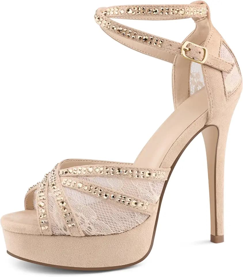 Women's Peep Toe Platform Stilettos Sexy Lace Heels Pumps