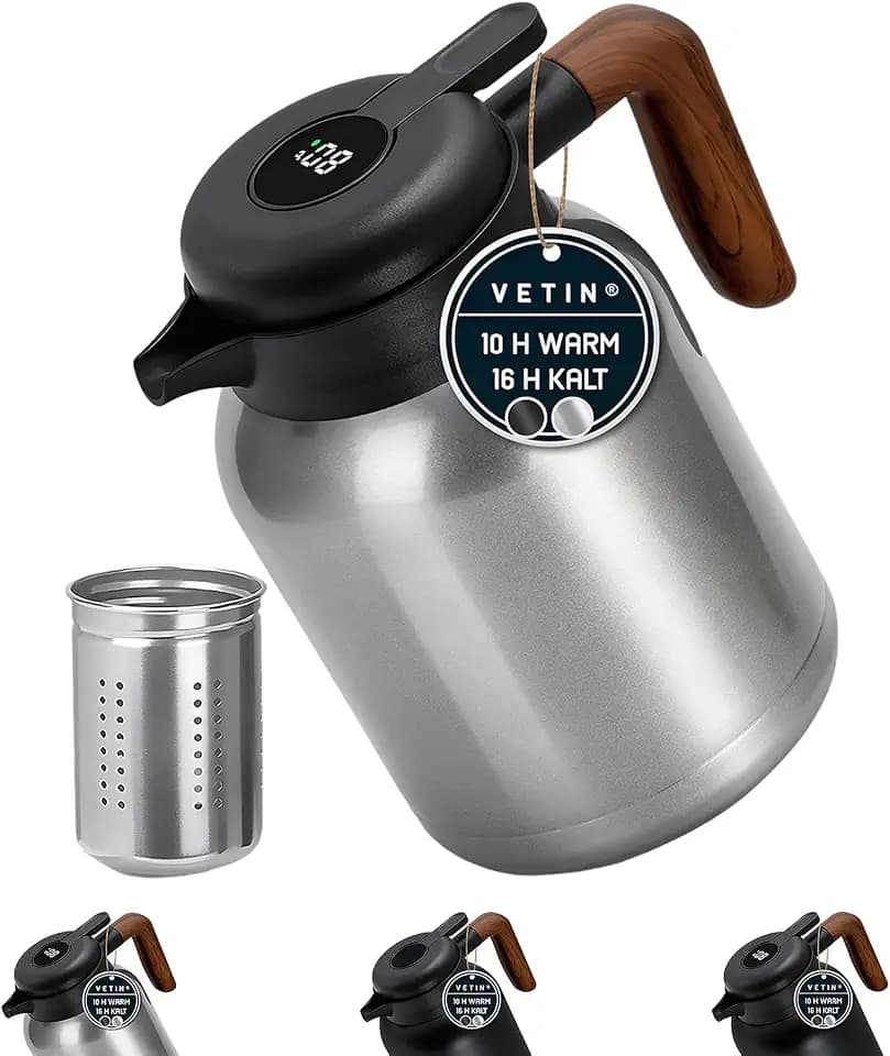 VETIN Thermoskanne mit Teesieb 1,5L aus 304 Edelstahl, Kaffeekanne Thermo
