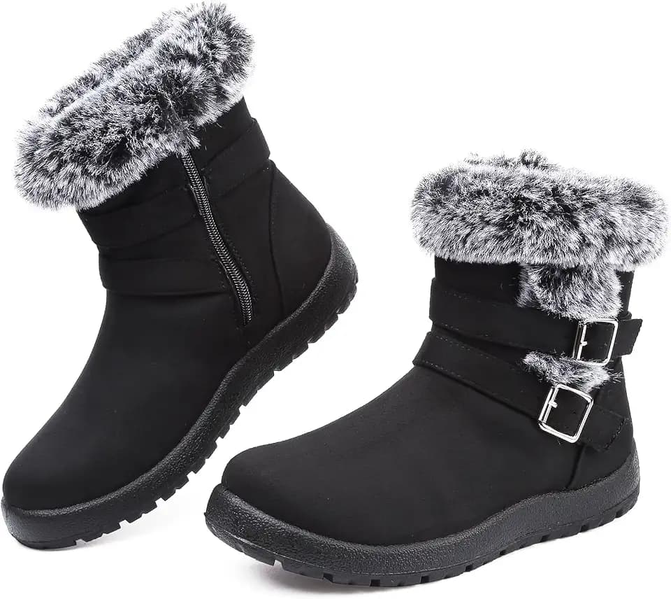 Womens Snow Boots Leather Winter Warm Boots Platform Ankle Booties