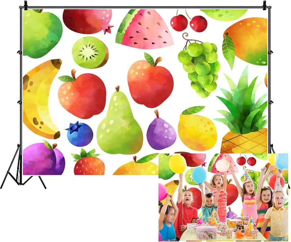 7x5ft Watercolor Fruit Backdrop Colorful Summer Fruits Background Fabric