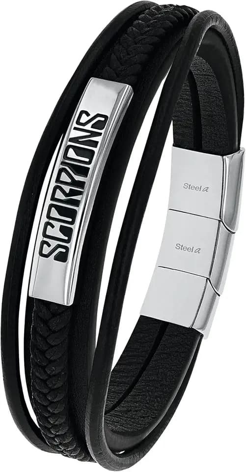 Amor Scorpions by Armband Edelstahl Leder Unisex Damen Herren Armschmuck, 19,5+1,5 cm, Silber, Kommt in Schmuck Geschenk Box, 2040520