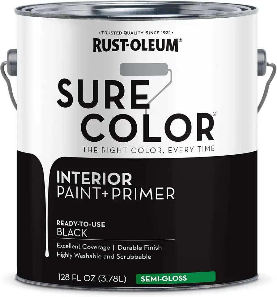 Rust-Oleum 380228 Black Sure Color Interior Paint + Primer, Semi-Gloss, 1 Gal