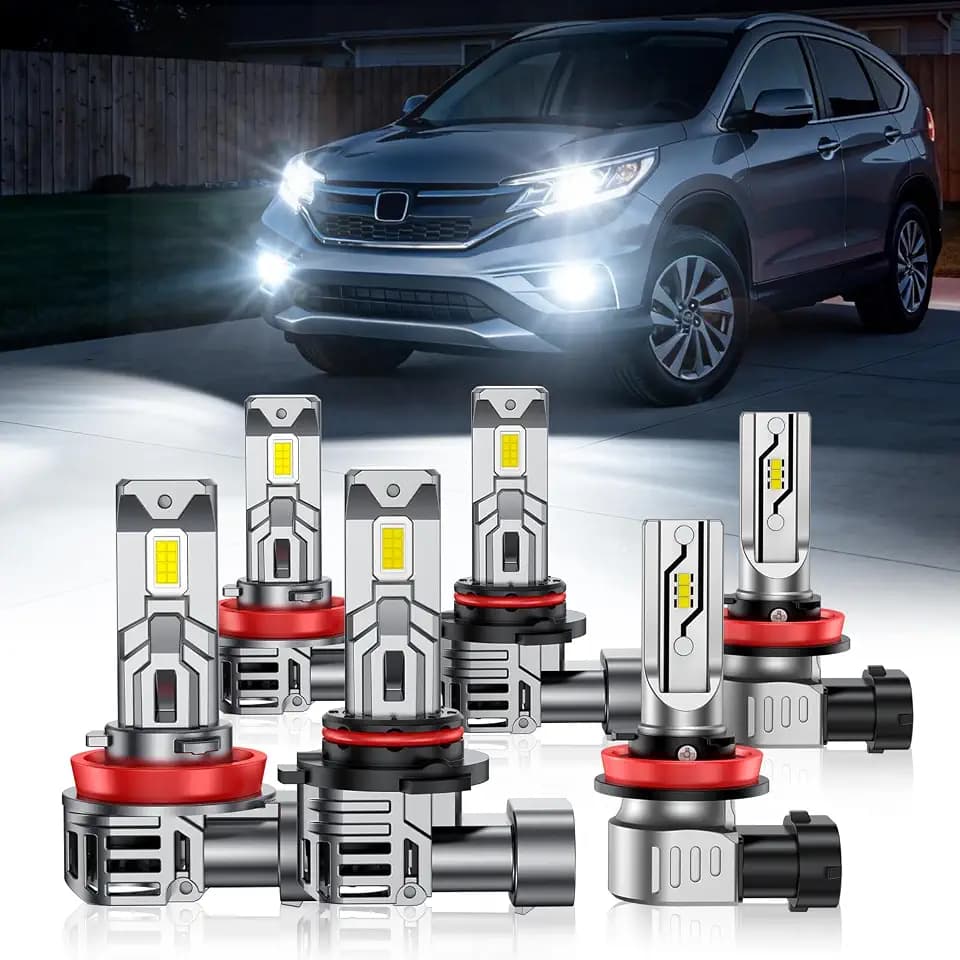 Fit For Honda CRV 2015 2016 2017 2018 2019 2020 2021 Light Bulbs, 9005/HB3 + H11/H9/H8 + H11 Fog Lights 6500K Cool White Combo Kit, Plug-N-Play, 92000LM 800% Brighter, -40°F Instant Start, Pack of 6