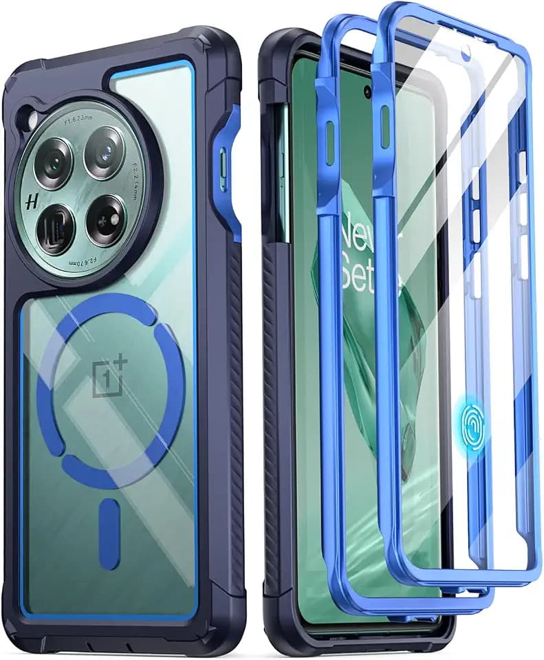 Poetic Guardian Case Compatible with OnePlus 12 5G (2024), Built-in Screen Protector 【Work with Fingerprint ID】, Full-Body Hybrid Shockproof Protective Rugged Clear Cover Case, Blue/Clear
