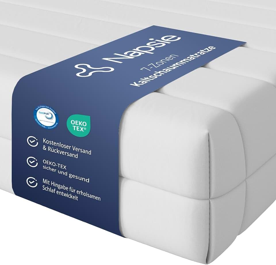 7-Zonen Matratze 90x200 cm | H3 Mittelfest | Ergonomische Kaltschaummatratze | Hypoallergen & Antibakteriell | Bezug abnehmbar & waschbar | Oeko-TEX® (12cm, 90 x 200 cm)