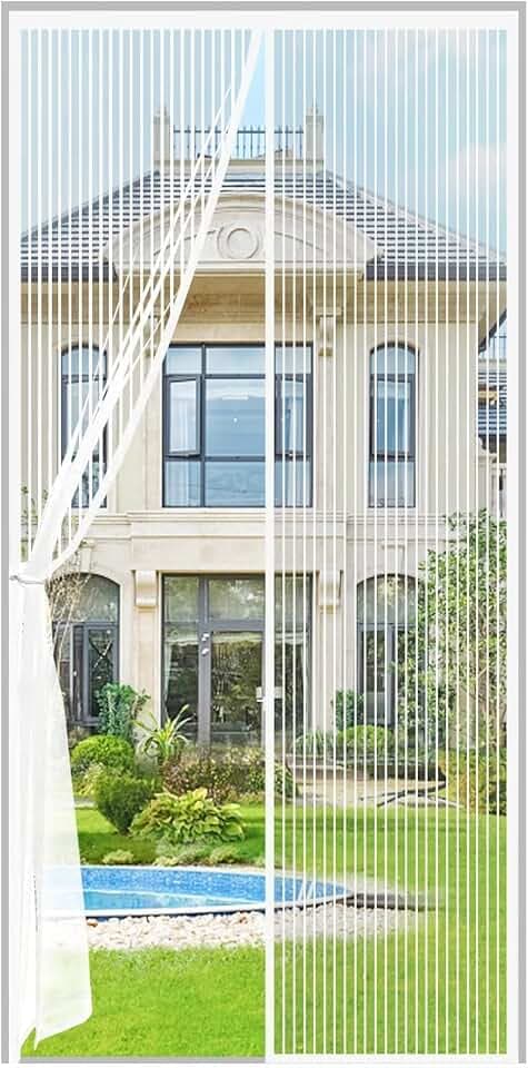 Magnetic Screen Door Fit Door Size 34×86 inch, Screen Itself Size:36"x87", Hands Free Self Sealing, Full Frame Magic Tape Mesh Screen Door with Magnets Heavy-Duty Mesh Curtain for Entry Door-White