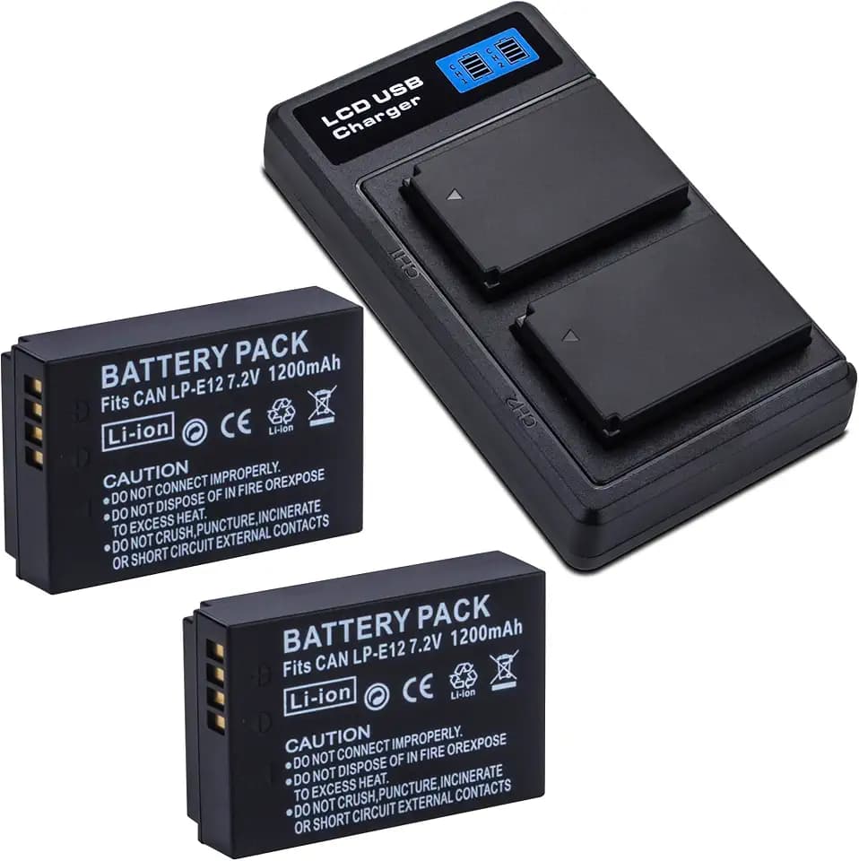 2-Pack LP-E12 Batteries with Dual Charger for Canon EOS-M, EOS M2, EOS M10