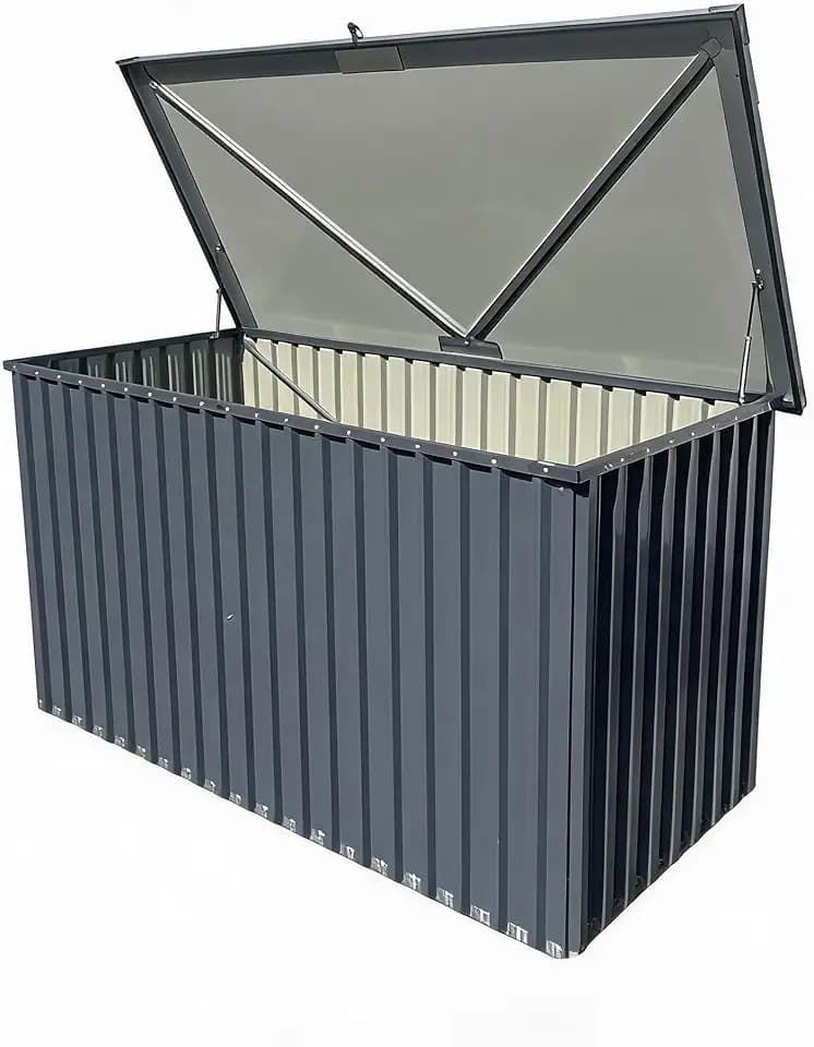 Garvee Outdoor Storage Box, 115 Gallon Waterproof Metal Storage Box, Outdoor Deck Boxes, UV Resistant Patio Storage Box with Lockable Lid for Patio Furniture Cushions, Pillows, Garden Tools, Blank