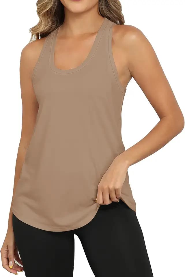 PRIMODA Womens Loose Fit Racerback Tank Top Sleeveless Tops Summer Scoop Neck Curved Hem Tanks