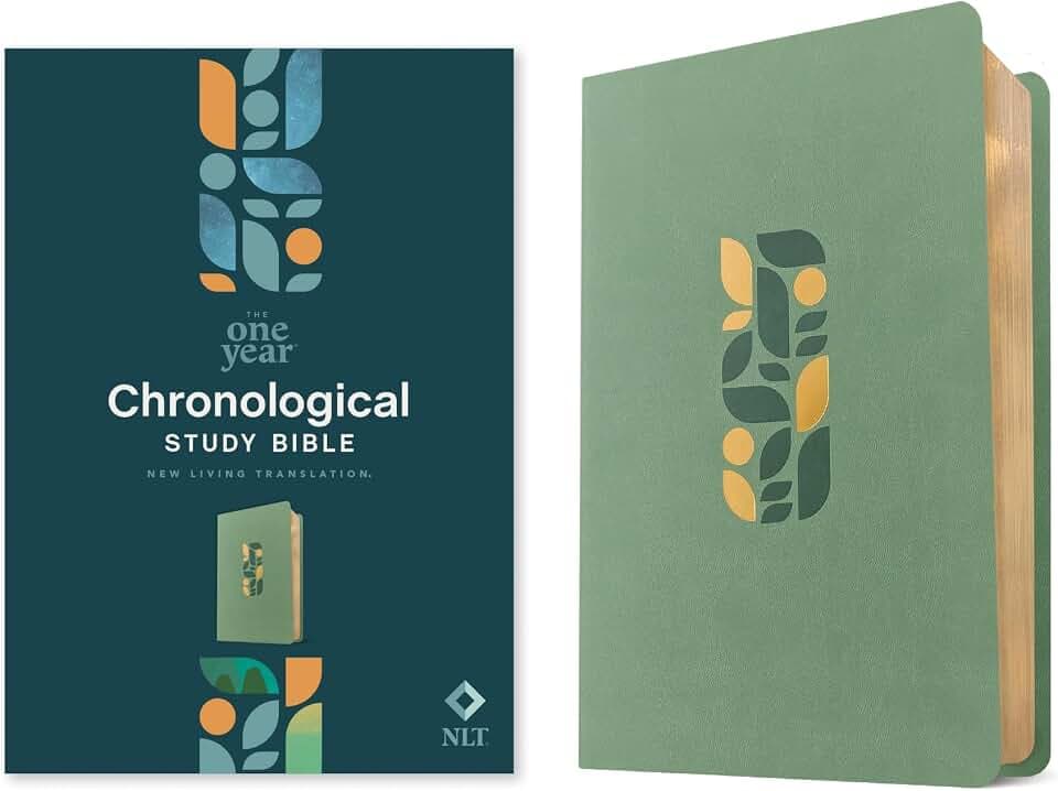 Holy Bible: Nlt One Year Chronological Study Bible, Leatherlike, Sage Green Mosaic