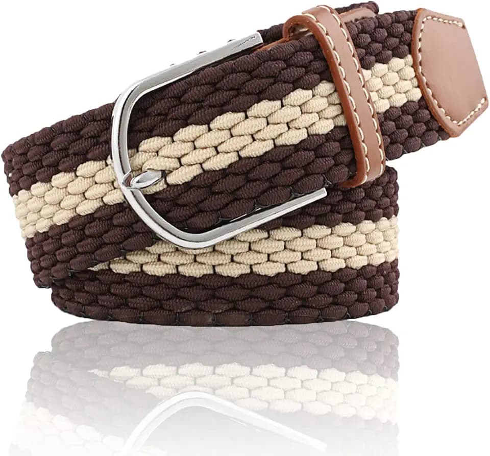 Men's Elastic Adjustable Waist Belt - Womens 3.3cm Wide Stretch Canvas Braided Belts Vintage Casual With Leather for Jeans, One Size