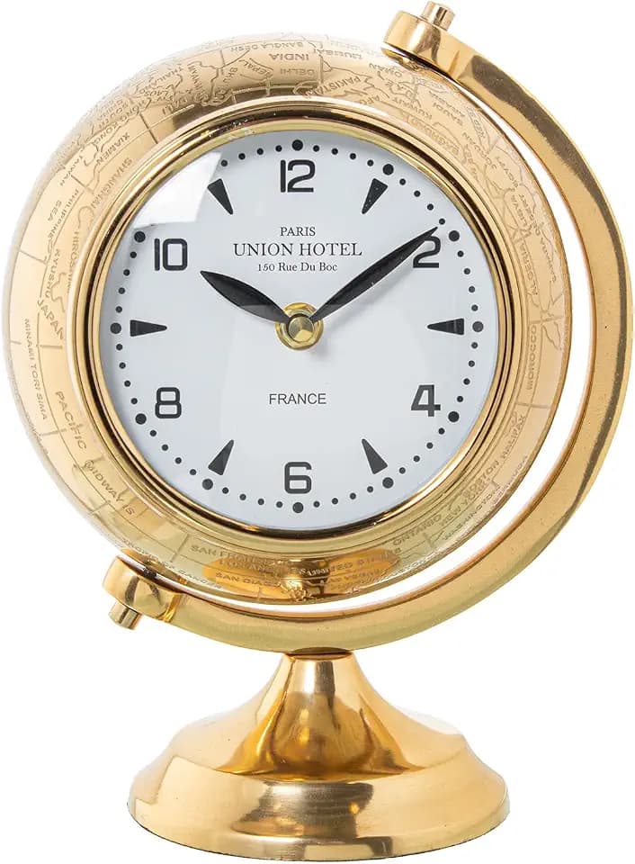 RELOJ 23361 SOBREMESA GLOBO TERRAQ. LATÓN DORADO BRILLO_24X16X20CM