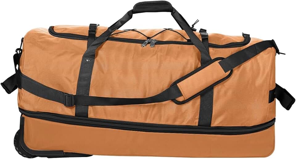 CONTAIL 32-Inch Rolling Duffle Bag, Expandable 110L-140L Capacity, Soft-Sided Foldable Design with Dual Wheels, No Traditional Telescoping Handle, for Travel, Business,Camping,Brown
