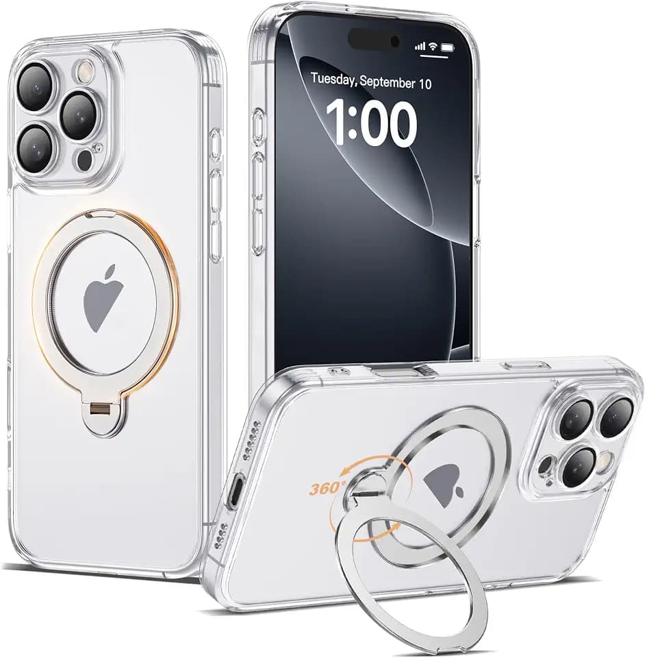 Plating Clear Case for iPhone 16 Pro Max with Stand 6.9", Clear