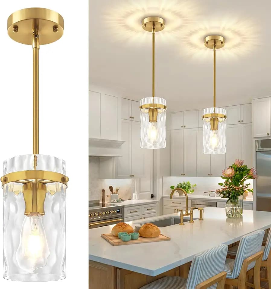 2 Pack Gold Pendant Lights Kitchen Island Modern Hanging Light Fixture