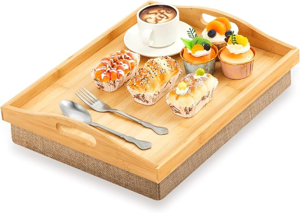 Tioncy 1 Pcs Bamboo Lap Tray with Detachable Pillow, Natural Color, Flaxen