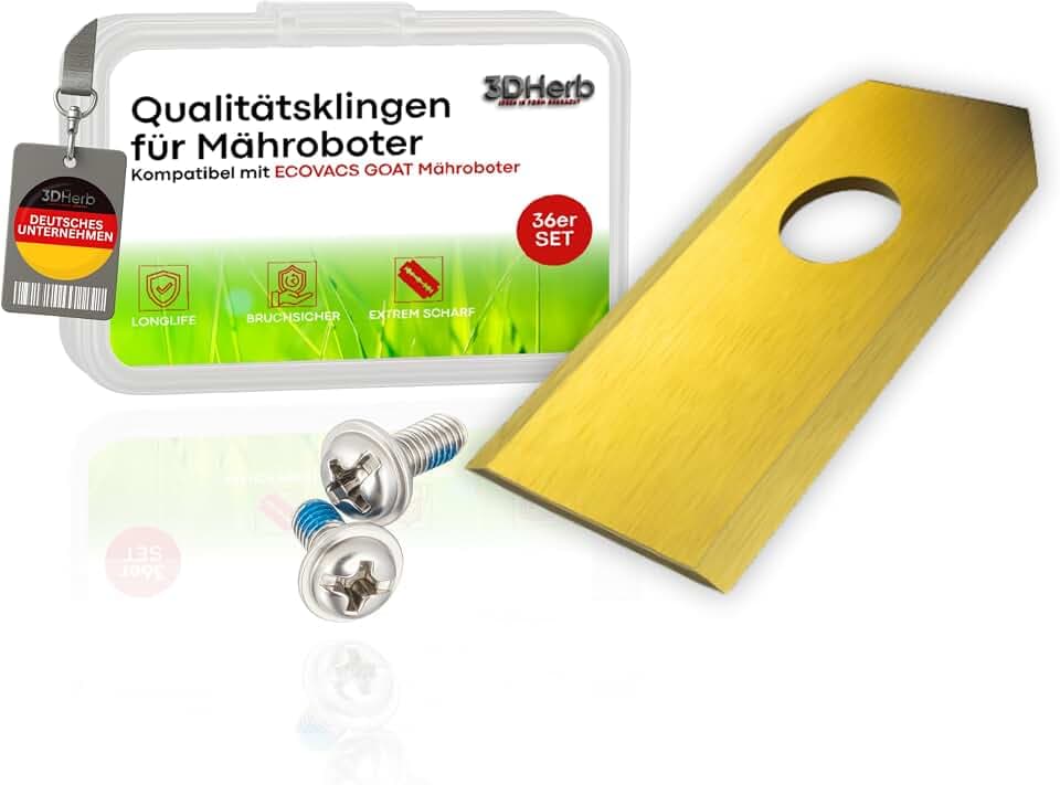 36 x Premium Titan Ersatzmesser + Schrauben mit Sicherung, Ersatzklingen kompatibel mit ECOVACS Goat Mähroboter -für langen, scharfen Schnitt (36er Set Klingen) - titancarbit beschichtete Klingen