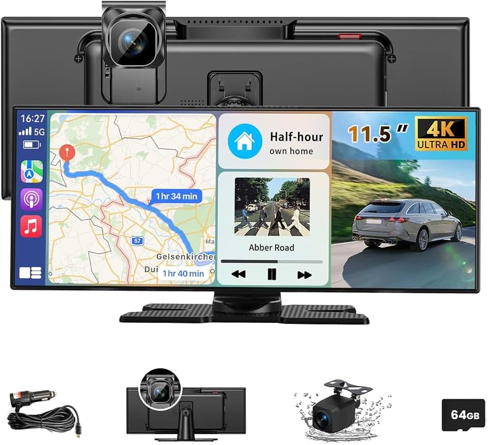 11.5 Zoll Wireless Carplay Display Für A-ppIe CarPlay und Android Auto Touchscreen Display Bildschirm Tragbares Autoradios Car Play Display mit Navigation Bluetooth Mirror Link Siri &G00gle FM AUX