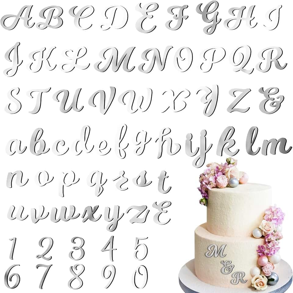 Jspupifip 64 Pcs Acrylic Letters Cake Alphabet Numbers Topper(Silver)