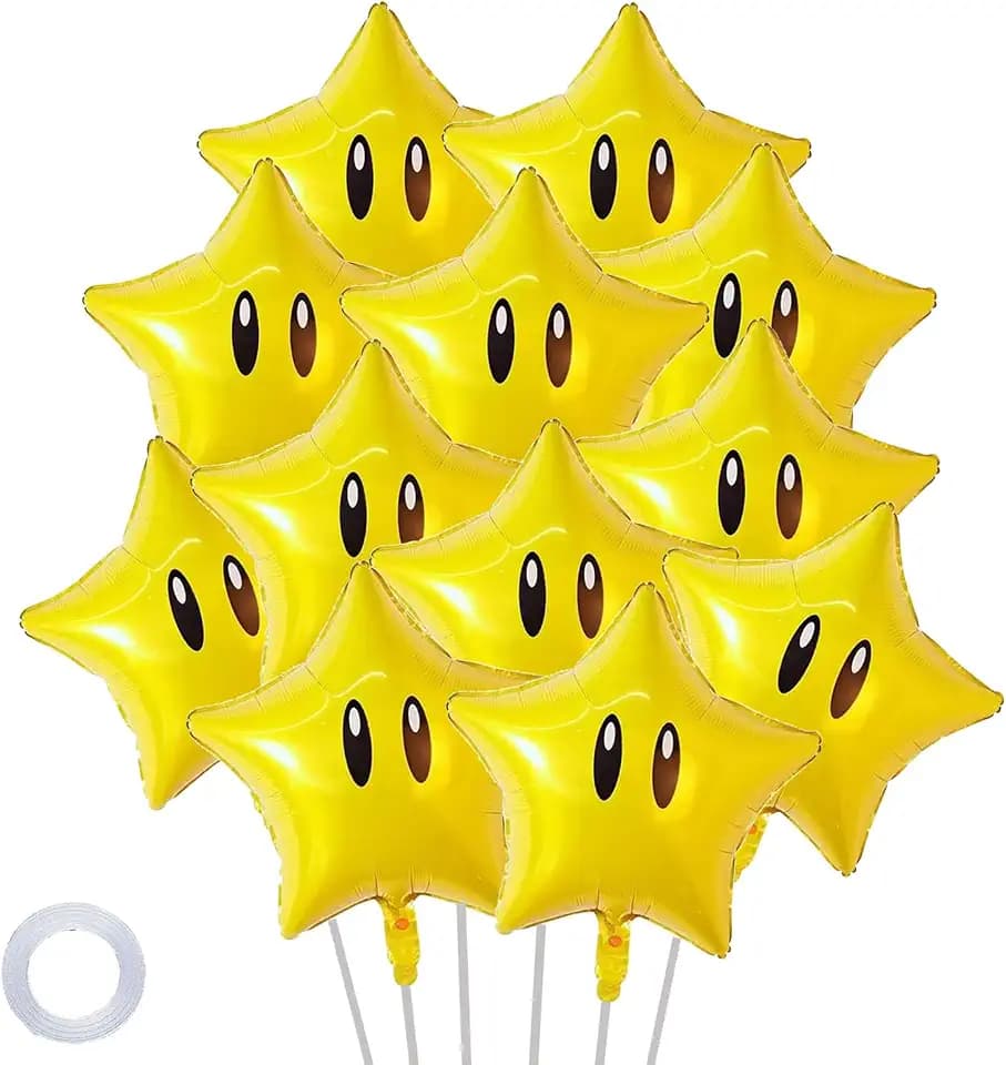 12PCS Star Foil Balloons Super Gold Coin Balloon Yellow Star Balloons for Video Game Themed Birthday Party Decorations for Boys Girls Party Supply