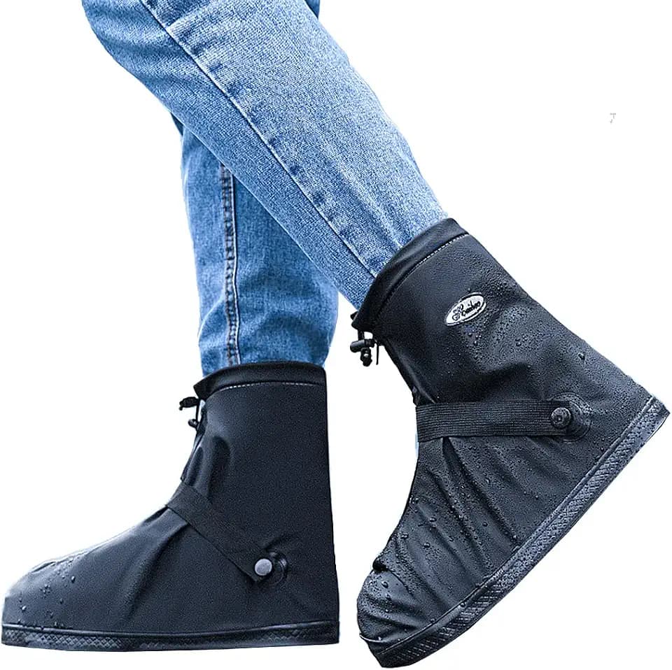 Rain Shoe Covers Waterproof Rain Boot Shoe Cover PVC Rubber Sole Reusable Anti-Slip Rain Snow Boots Overshoes Gear Shoes Durable Mud-Proof Shoe Protector for Cycling Outdoor Travel (Black, XL)