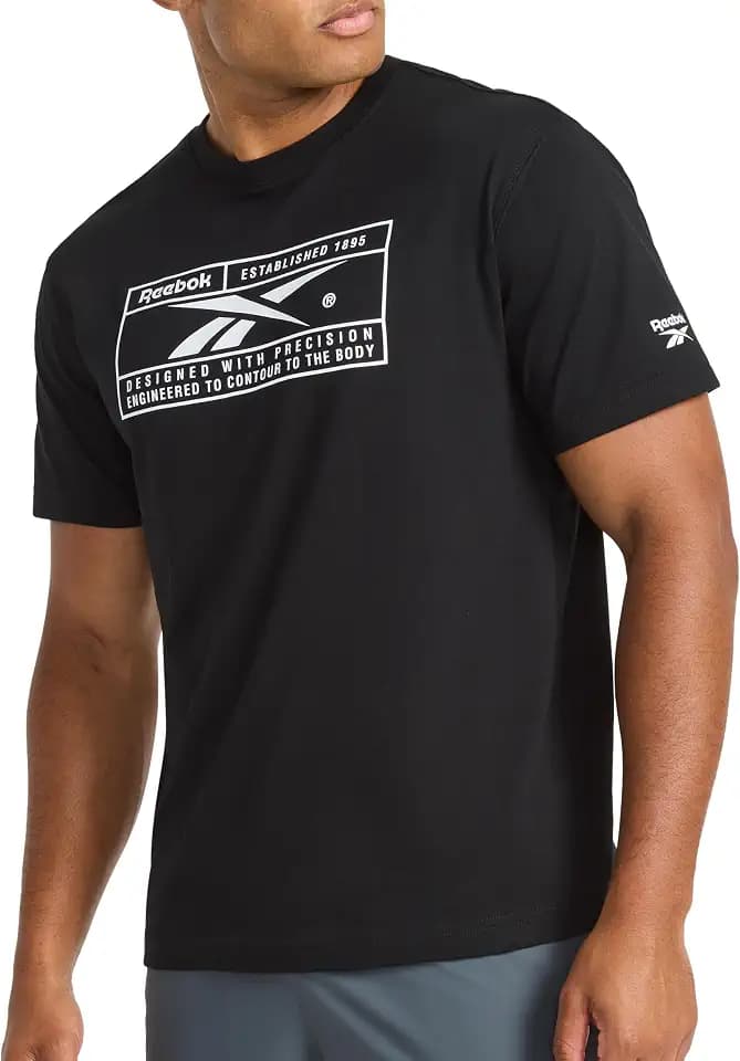Reebok Men's Short Sleeve Graphic Crewneck T-Shirt, Standard Fit, Lightweight Cotton-Poly Fabric