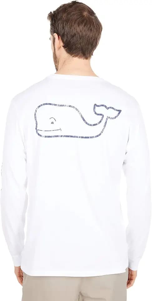 vineyard vines Men's Long Sleeve Vintage Whale Pocket T-Shirt, White Cap, Medium