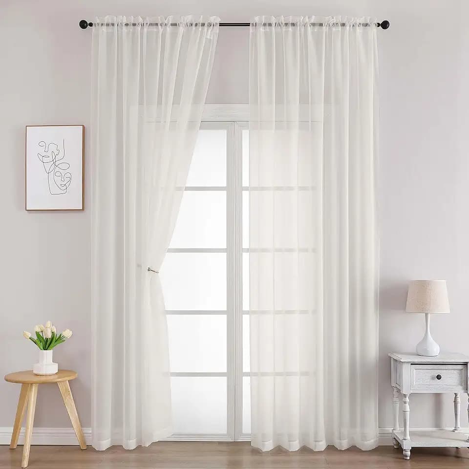 Chyhomenyc Ivory Sheer Curtains 96 Inches Long 2 Panels, Light Filtering Ivory Curtains for Living Room, Soft Gentle Voile Rod Pocket Bedroom Window Drapes, 59Wx96L Inch, 2PCS