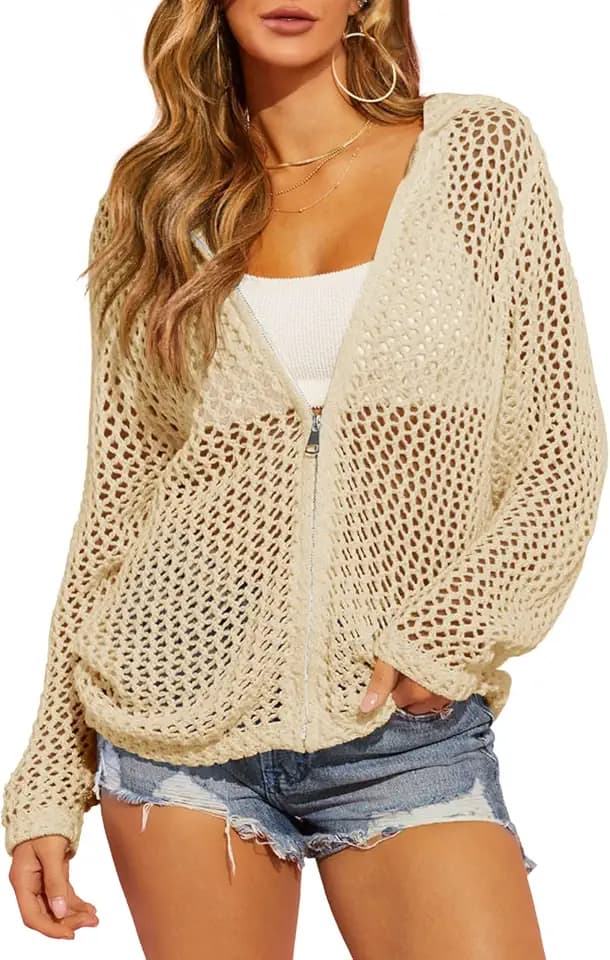 Saodimallsu Womens Crochet Lightweight Cardigans Sweaters