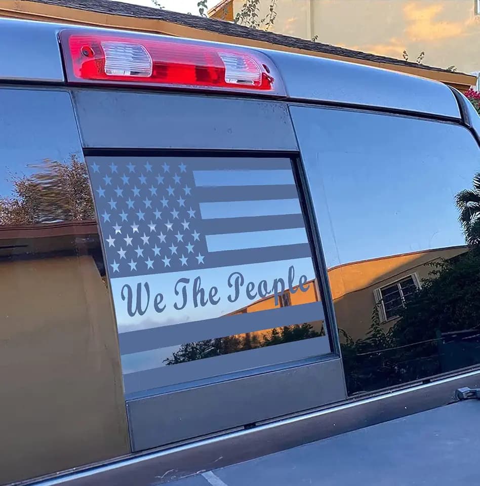 for Jeep Gladiator JT 2020-2026 Rear Middle Window American Flag We The People Decal, Matte Black Patriotic USA Flag Vinyl Sticker for Truck Rear Sliding Window Accessories