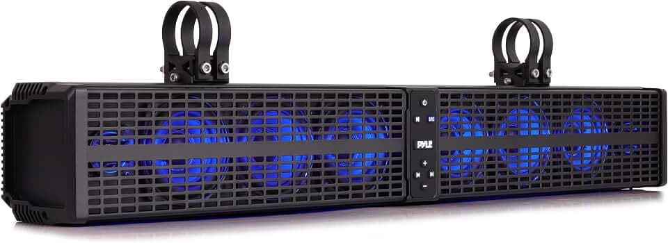 Pyle 32" Powered ATV/UTV Soundbar System, 200W Bluetooth Speakers with Built-in Amplifier, Waterproof and Weatherproof, Wireless BT Streaming and Auxiliary Input, LED Lights